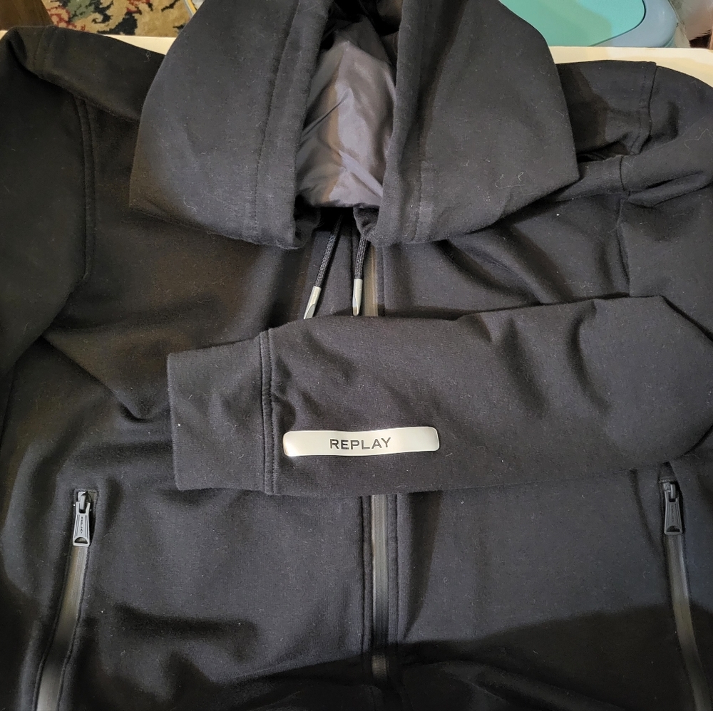 Mens Black Hoodie Full Zip Sweat Jacket by Replay Blue Jeans sz M